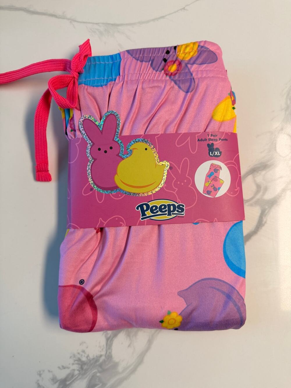 Peeps Adult Sleep Pants L/XL Pink Easter Bunny Chick Pajama Pants NWT